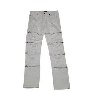 CJ Black Premium Jeans Zipper Distressed Rips Thrashed Punk White Mens 30 x 30